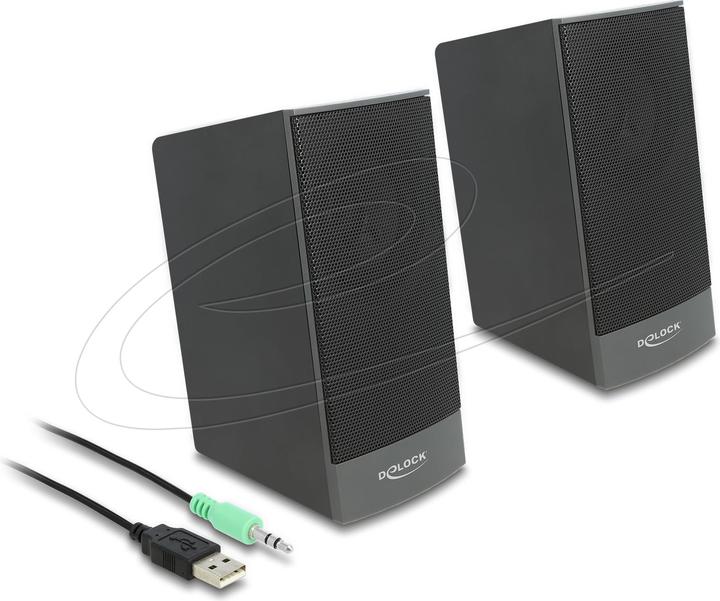 Delock Haut-parleur USB stéréo 2.0 avec prise jack 3,5 mm et alimentation USB
