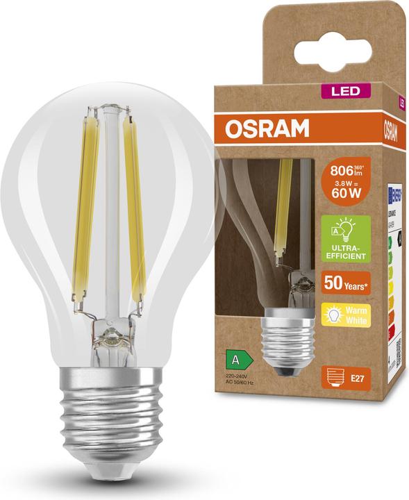 Image du produit Osram AMPOULES LED CLASSE ÉNERGIE A CLASSIC A 60 CL 4 W/3000 K E27 FIL (E27, 4 W, 840 lm, 1 x, A)