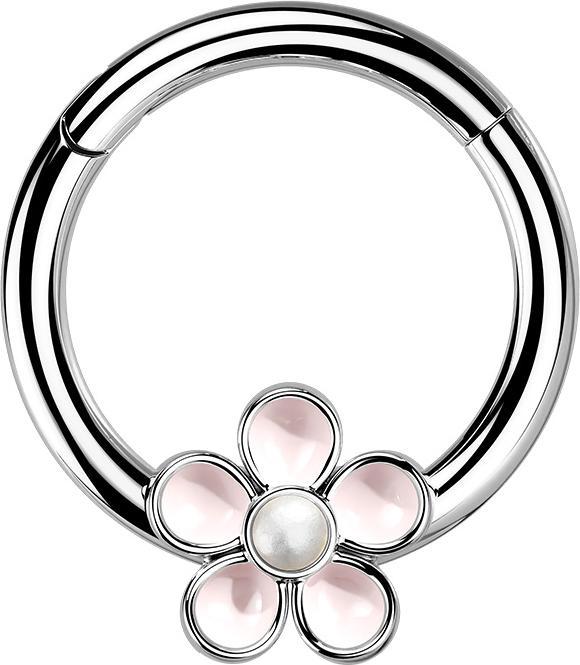 Star Piercing Micro Segmentring klappbar silber emaille Blume (Chirurgenstahl 316L, ohne Messing)