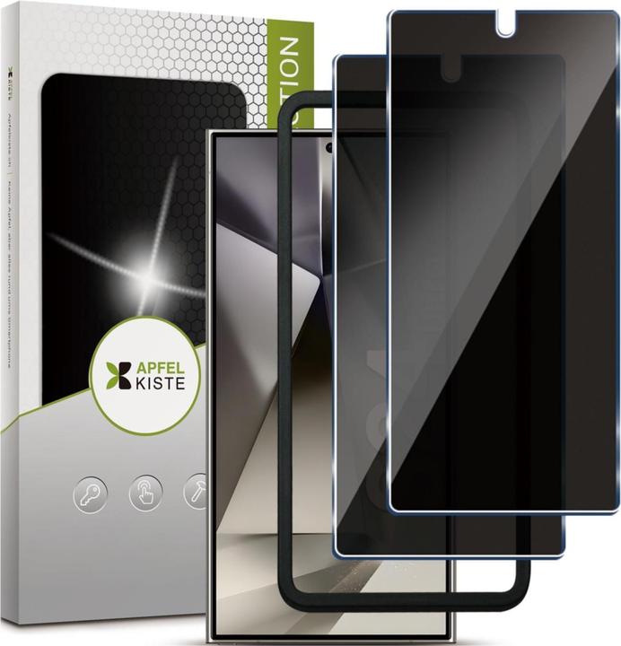 Produktbild Apfelkiste - Privacy Panzer Glas Displayschutzfolie mit Montagerahmen (2er Set) (2 Stück, Samsung Galaxy S24 Ultra)