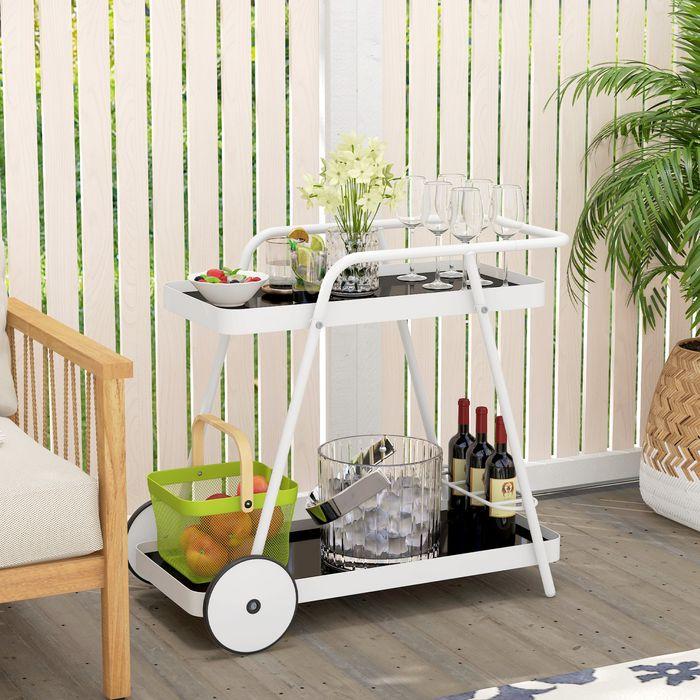 Produktbild Swisshandel24 Outdoor Servierwagen, 2-stöckiger Rollwagen, Weinregal auf Rollen, Stahlrahmen, für Pool, Party, Gar