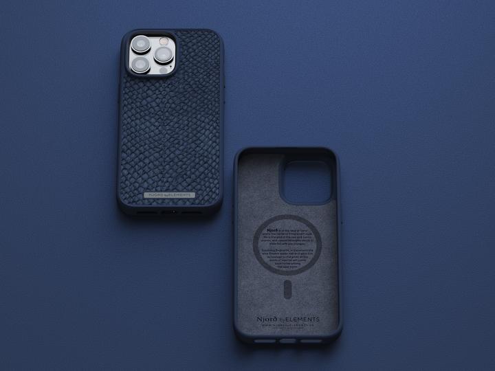 Produktbild Njord Hard-Cover Salm.Leather Magsafe Case blue (Apple iPhone 14 Pro Max)