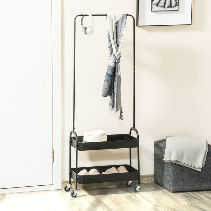 Actual product image Swisshandel24 Kleiderständer auf Rollen, Garderobenständer mit Kleiderstange, Schuhablage