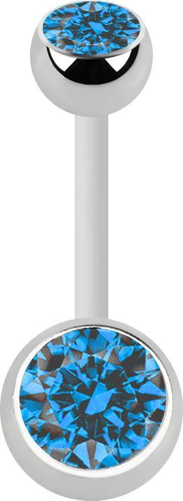 Actual product image Star Piercing Banana white with two balls silver crystal light blue (Surgical steel 316L, without brass, Bioflex)