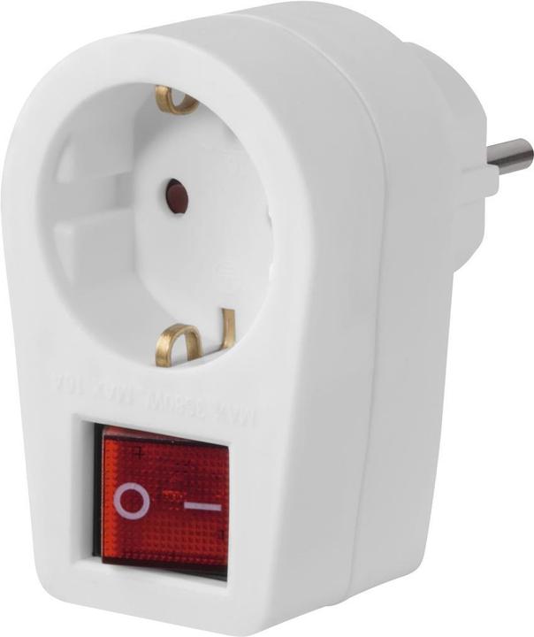 Hama Adaptateur de prise, prise de courant avec contact de protection, interrupteur à 2 pôles, blanc