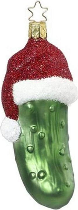 Inge Glas Weihnachtsschmuck Gurke mit Kappe 12 cm, Grün/Rot (1 -teilig)