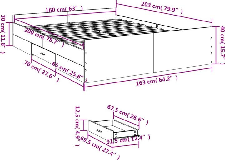Immagine prodotto VidaXL Struttura letto con cassetti (160 x 200 cm)