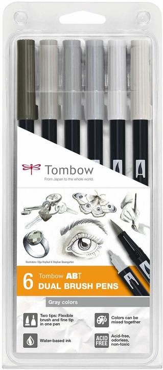 Actual product image Tombow Fibre-tip pens ABT Dual Brush 6 pieces. Grey (Black grey, 6 x)