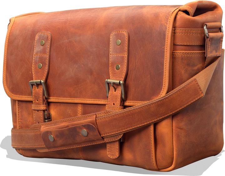 Produktbild Only-Bags.Store Leder Vintage 16" Laptop Tasche, Kameratasche, Aktentasche, Schulranzen, Portfolio Notebook Tablet (16")
