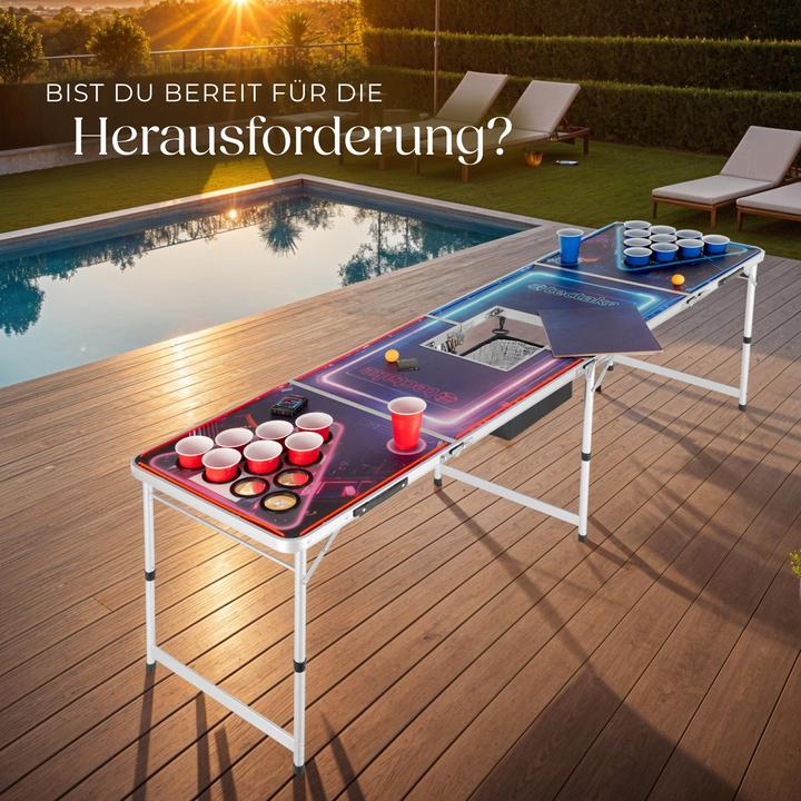 Image du produit tectake Table de beer pong BEERWARS II avec compartiment à glace et éclairage LED