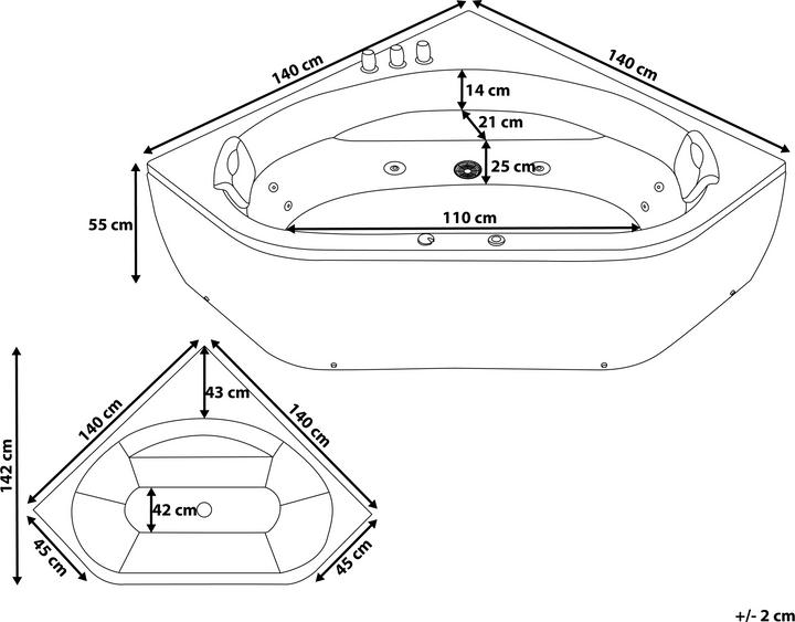 Actual product image Beliani Whirlpool bath black corner model with LED 140 x 140 cm MEVES (300 l, 140 cm)