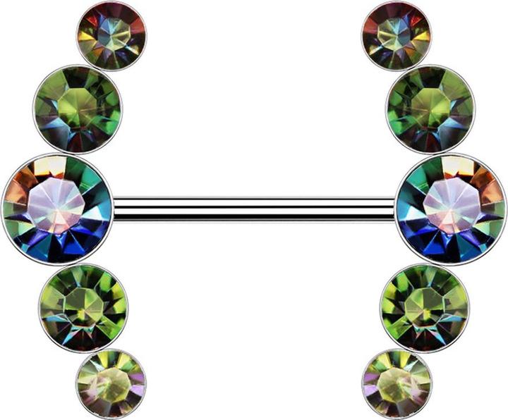 Produktbild Star Piercing Barbell silber gebogen mit fünf Kristallen dunkel multicolor (Messing, Chirurgenstahl 316L)