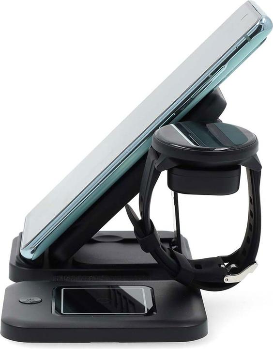 Actual product image Nedis Wireless charger | 3 in 1 | 15 W | LED display in use | incl. cable | USB-A / USB-C™ | (15 W)