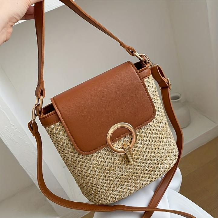 Produktbild Only-Bags.Store schicke Strandtasche aus gewebtem Stroh mit sicherem Verschluss - Alltagstasche, vielseitig