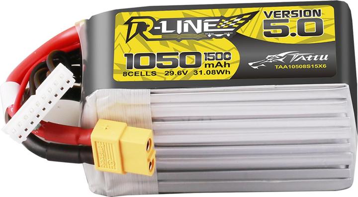 Image du produit Tattu Lipo R-Line Version 5.0 1050mAh 29.6V 8S 150C battery with XT60 connector (29.60 V, 1050 mAh)