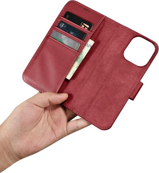 Produktbild iCarer Magazin Wallet Case 2 in1 iPhone 14 Pro Leder Flip Case AntiRFID rot (WMI14220726-RD) (Apple iPhone 14 Pro)