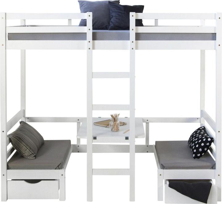 Produktbild Jamb Etagenbett Hochbett mit Schreibtisch 90x200cm Weiss (90 x 200 cm)