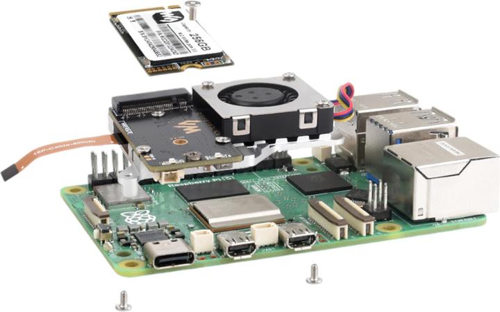 Image du produit WaveShare Adaptateur PCIe vers M.2 SSD avec refroidisseur (E) pour Raspberry Pi 5