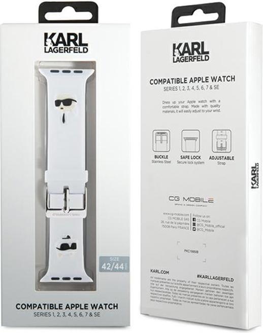 Produktbild Karl Lagerfeld Pasek KLAWLSLKCNH Apple Watch 42/44/45mm biały/white strap 3D Rubber Karl&Choupette H (Silikon, Stahl)