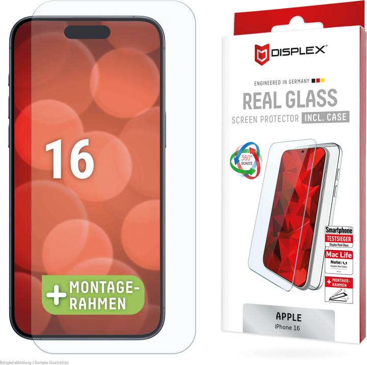 Displex Real Glass, 2D Panzerglas + Handyhülle (1 Piece, Apple iPhone 16)