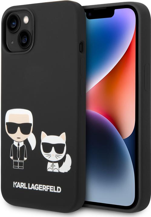 Immagine prodotto Karl Lagerfeld Cover rigida in silicone Karl e Choupette Magsafe nera, per iPhone 14, KLHMP14SSSKCK (Apple iPhone 14)