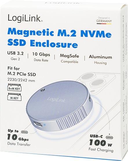 Actual product image LogiLink Magnetisches USB 3.2 Gen2 SSD-Gehäuse, 100 W PD, MagSafe-kompatibel, Spacegrau (M.2)