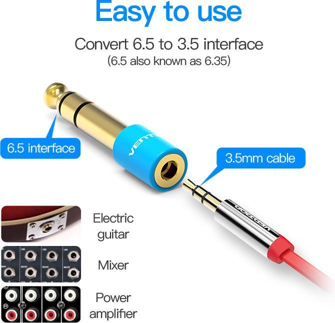 Actual product image Vention Audio adapter VAB-S01-L, Jack 3.5mm to Jack 6.5mm (Angle adapter)