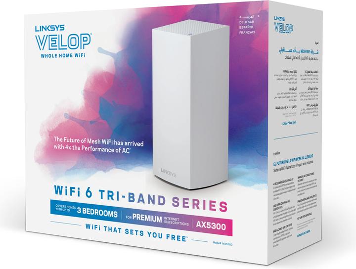 Image du produit Linksys Velop WiFi 6 AX5300 Mesh-WLAN Tri-Band-System 1er-Pack (MX5300)