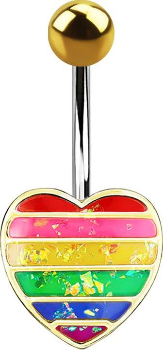 Produktbild Star Piercing Banane vergoldet Herz mit Opal Glitter regenbogen (Messing, Chirurgenstahl 316L)