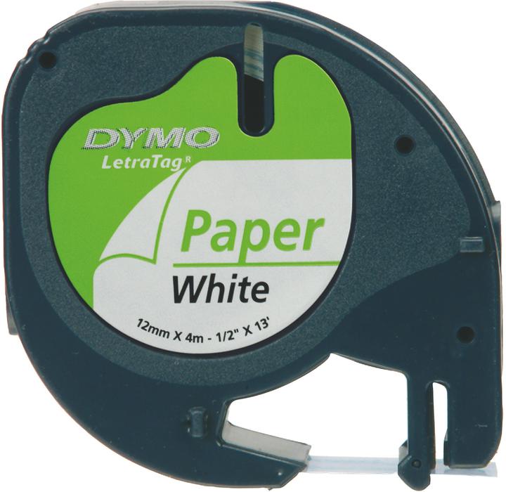 Dymo Papieren tape zwart op wit (1.20 cm, Wit)