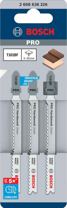 Actual product image Bosch Professional Zubehör PRO Hardwood clean T101BF jigsaw blade, 100 mm, 3 pcs.