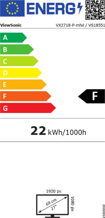 Energy Label Viewsonic VX Series VX2718-P-MHD - 68.6 cm (27 inch) - 1920 x 1080 pixel - Full HD - LED - (1920 x 1080 pixels, 27")