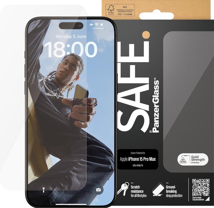 Produktbild PanzerGlass SAFE. Screen Protector Ultra-Wide Fit (1 Stück, Apple iPhone 15 Pro Max)