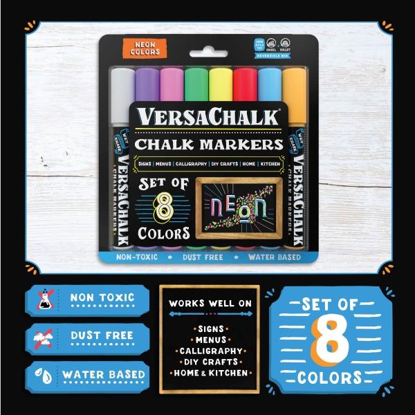 Image du produit VersaChalk - Marqueur craie liquide néon Set de 8 avec pointe de 5 mm (Multicolore, 5 mm, 8 x)