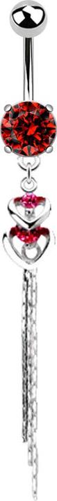 Produktbild Star Piercing Banane silber mit Kugel und Kugel Kristall rot Anhänger zwei Herzen glitzerfaden (Chirurgenstahl 316L, Messing)