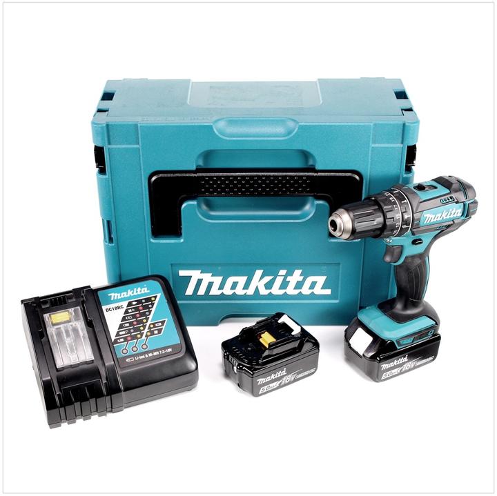 Image du produit Makita DHP482RTJ 18V 2x perceuse à percussion à batterie rechargeable (Fonctionnement sur batterie)