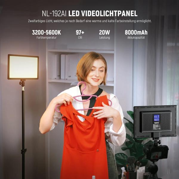 Actual product image Neewer Continuous light NL192AI LED area light with tripod and ball joint (Surface luminaire)