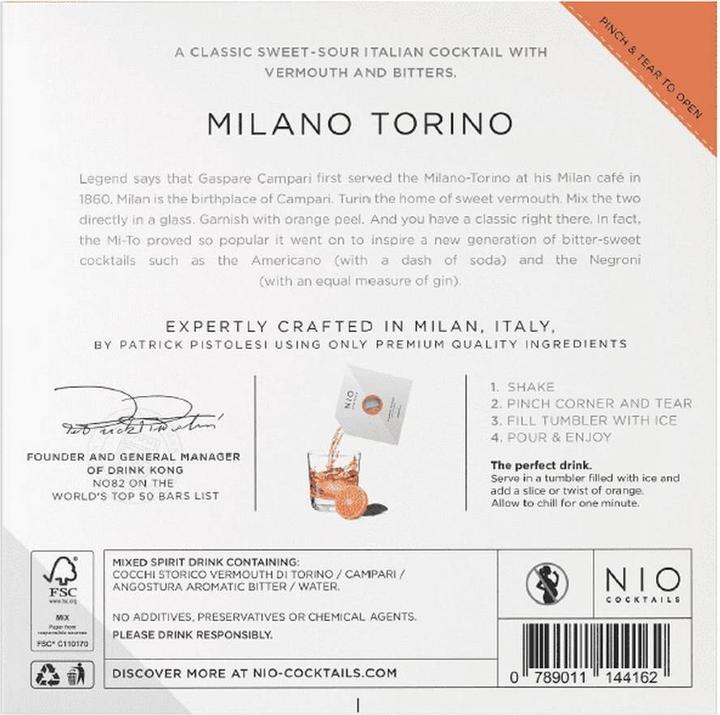 Produktbild Nio Cocktails Milano Torino 100 ml (1 x 10 cl)