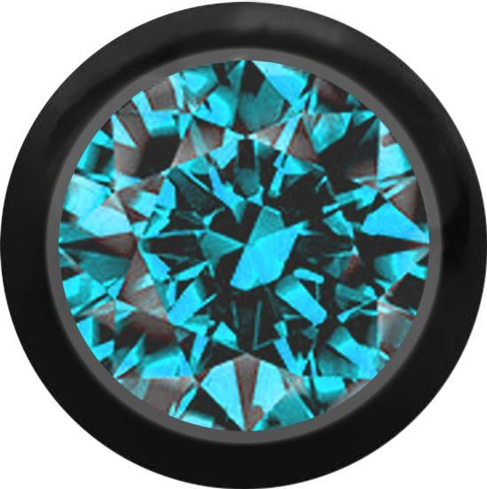 Star Piercing Kugel schwarz mit Kristall aqua (ohne Messing, Titan G23)