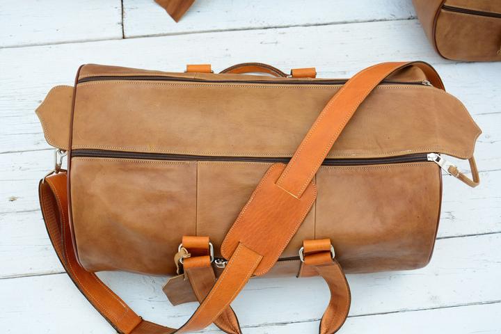 Immagine prodotto Only-Bags.Store Borsa da viaggio in pelle marrone chiaro, borsa da viaggio, borsa da weekend in look vintage