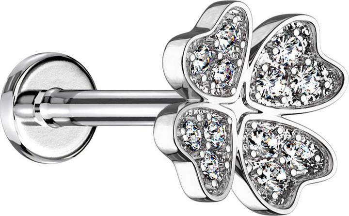 Star Piercing Micro Labret Innengewinde silber Kleeblatt mit Kristall (Chirurgenstahl 316L, Messing)
