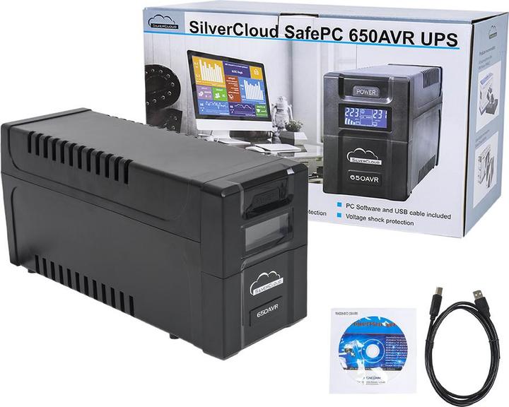 Immagine prodotto SilverCloud UPS SafePC 650AVR Potenza 360 W Schermo LCD Software di monitoraggio PC (360 VA, 600 W)