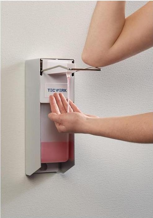 Immagine prodotto Tecwerk Desinfektions- und Seifenspender H165xB95xT290ca.mm ABS mit Hebel weiss
