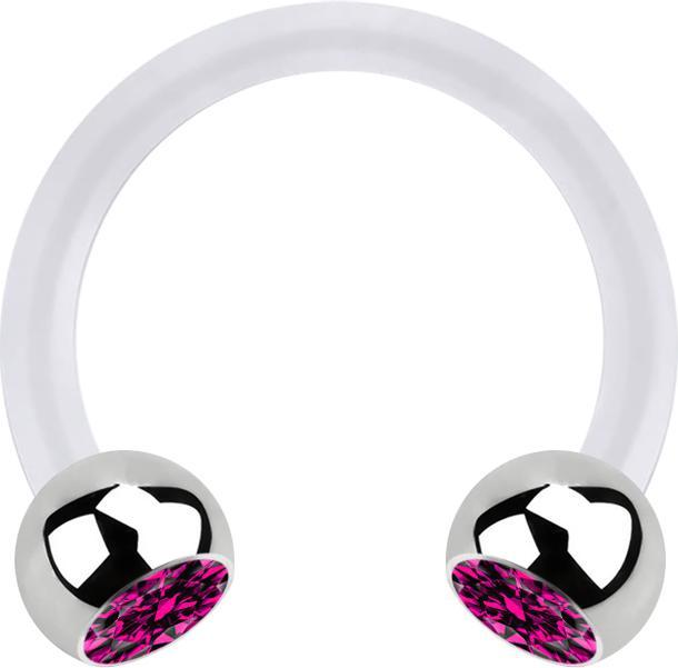 Produktbild Star Piercing Micro Circular Barbell transparent mit zwei Kugeln silber Kristall fuchsia (ohne Messing, Chirurgenstahl 316L, Bioflex)