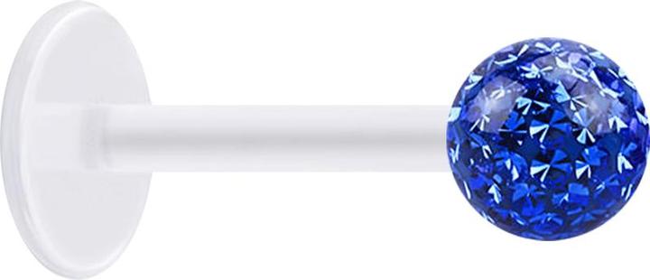 Produktbild Star Piercing Micro Labret transparent mit Kristallkugel dunkelblau und Epoxy Schutzschicht (Chirurgenstahl 316L, ohne Messing, Bioflex)