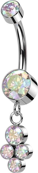 Star Piercing Banane Innengewinde multicolor zwei Zylinder Kristall silber Anhänger vier Kristalle multicolor (ohne Messing, Titan G23)