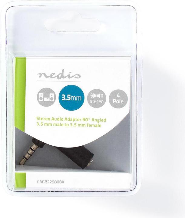 Immagine prodotto Nedis AGB22980BK Adattatore audio stereo con spina da 3,5 mm, spina da 3,5 mm, angolo di 90 gradi, 4 pin