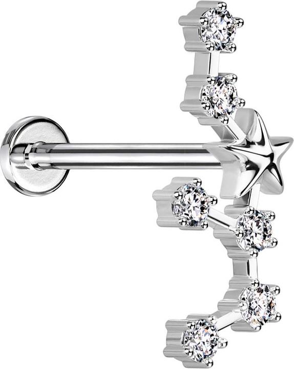 Star Piercing Micro Labret Innengewinde silber Sternzeichen Schütze mit Kristallen (Chirurgenstahl 316L, Messing)