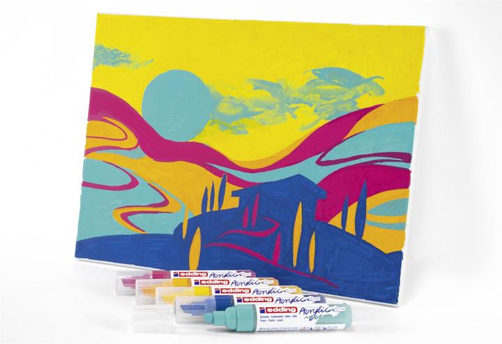 Produktbild Edding Acrylmarker (Verkehrsgelb, Enzianblau, Sonnengelb, Türkis, Telemagenta, 10 mm, 5 x)