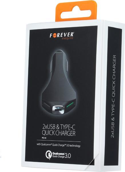 Image du produit Forever 2xUSB + Qualcomm 3.0 + Type-C PCC-02